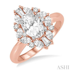 5/8 ctw Marquise Shape Oval, Baguette and Round Cut Diamond Semi-Mount Engagement Ring in 14K Rose and White Gold