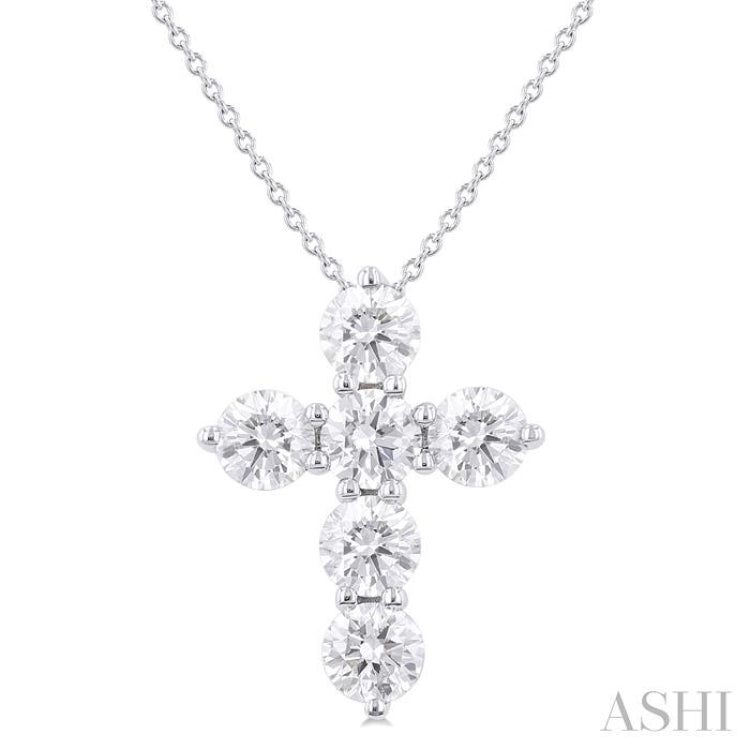 2.00 Ctw Round Cut Diamond Christian Cross 6-Stone Fashion Pendant With Chain in 14K White Gold