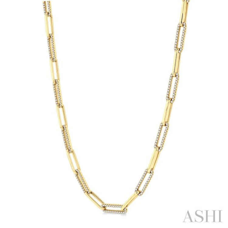 2 Ctw Round Cut Diamond Paperclip Link Necklace in 14K Yellow Gold