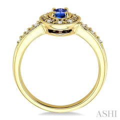 5x3 MM oval cut Sapphire and 1/10 Ctw Single Cut Diamond Ring in 10K Yellow Gold.