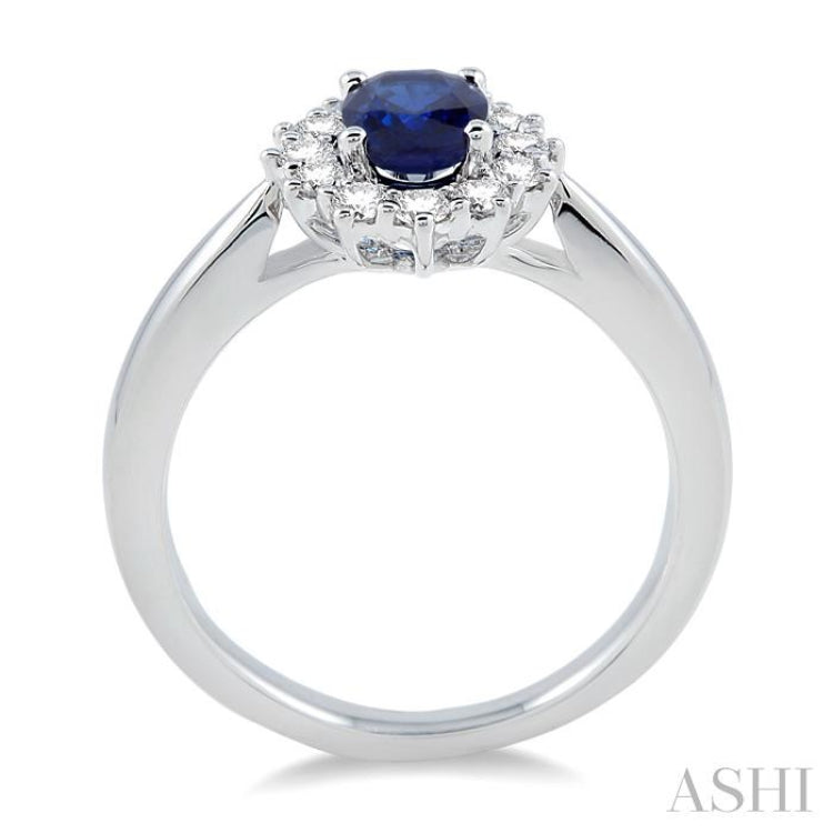 7x5 MM Oval Shape Sapphire and 1/3 ctw Round Cut Diamond Precious Ring in 14K White Gold