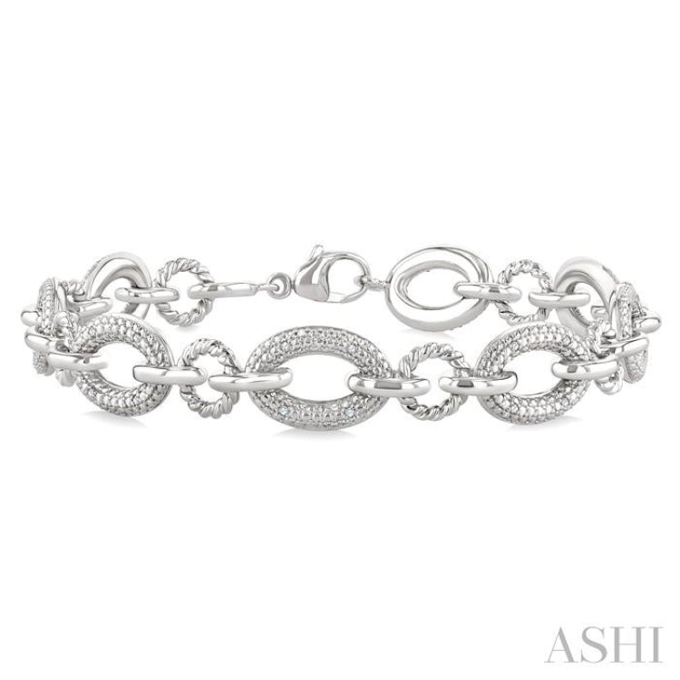 1/10 Ctw Single Cut Diamond Oval Shape Rope Link Bracelet in Sterling Silver