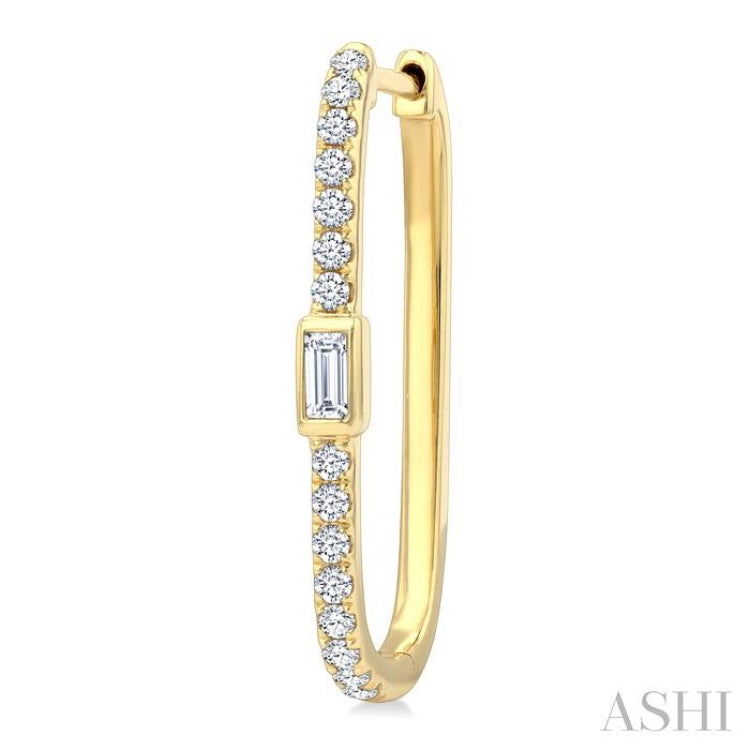 3/8 Ctw Rectangular Shape Baguette and Round Cut Diamond Fashion Hoop Earrings in 14K Yellow Gold