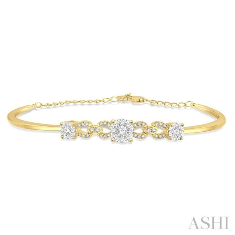 3/4 ctw Round Cut Diamond Lovebright Bracelet in 14K Yellow and White Gold