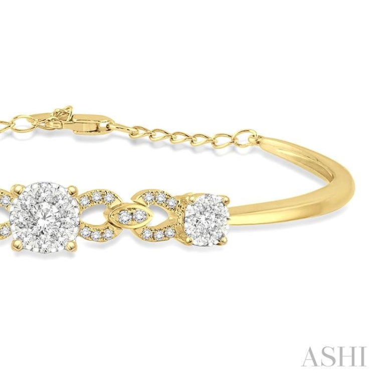 3/4 ctw Round Cut Diamond Lovebright Bracelet in 14K Yellow and White Gold