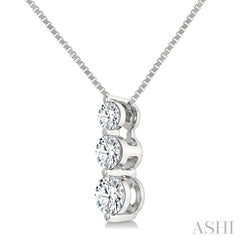 1/3 Ctw Round Cut Diamond Three-Stone Snowman Pendant With Chain in 14K White Gold