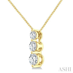 1/3 Ctw Round Cut Diamond Three-Stone Snowman Pendant With Chain in 14K Yellow Gold