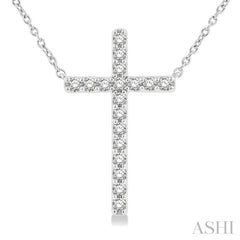 1/2 Ctw Cross Pendant Round Cut Diamond Fashion Station Necklace in 10K White Gold