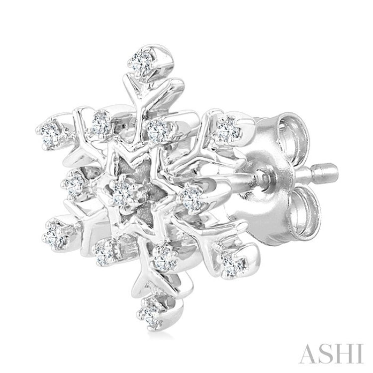 1/10 Ctw Petite Snowflake Round Cut Diamond Fashion Stud Earring in 10K White Gold