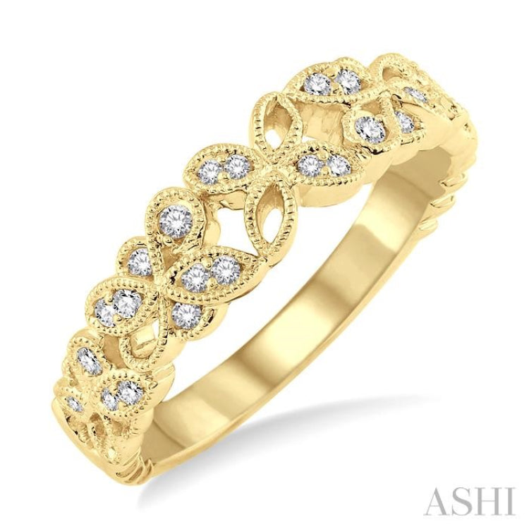 1/5 Ctw Floral Lattice Round Cut Diamond Wedding Band in 14K Yellow Gold