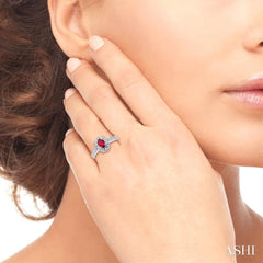 6x4 MM Oval Cut Ruby and 1/6 Ctw Single Cut Diamond Ring in 14K White Gold