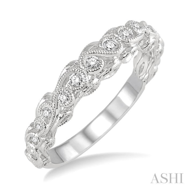 1/6 Ctw Lattice Milgrain Creeper Round Cut Diamond Stack Band in 14K White Gold
