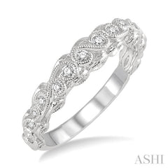 1/6 Ctw Lattice Milgrain Creeper Round Cut Diamond Stack Band in 14K White Gold