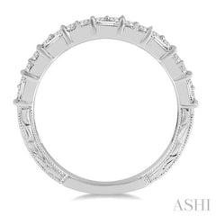 5/8 Ctw Paneled Baguette and Round Cut Diamond Wedding Band in 14K White Gold