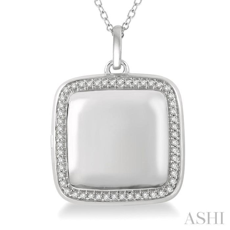1/4 Ctw Round Cut Diamond Square Locket Pendant With Chain in 10K White Gold
