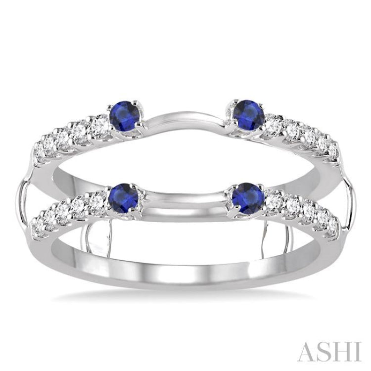 2.1 MM Round Cut Sapphire and 1/3 Ctw Round Cut Diamond Insert Precious Ring in 14K White Gold