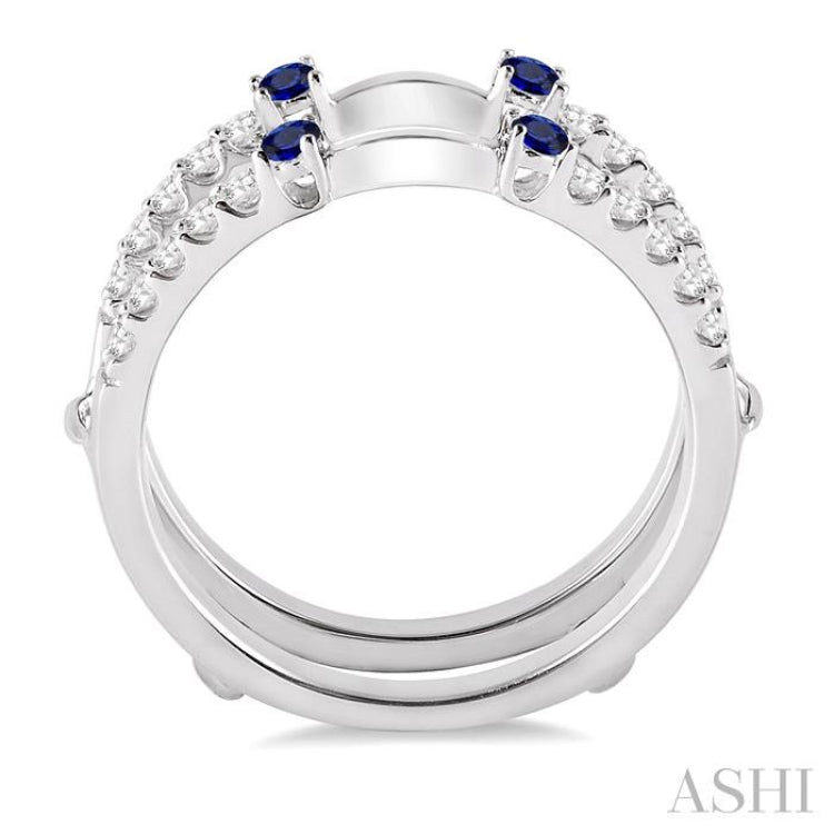 2.1 MM Round Cut Sapphire and 1/3 Ctw Round Cut Diamond Insert Precious Ring in 14K White Gold