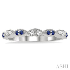 1.35 MM Round Cut Sapphire and 1/5 Ctw Round Cut Diamond Precious Half Eternity Wedding Band in 14K White Gold