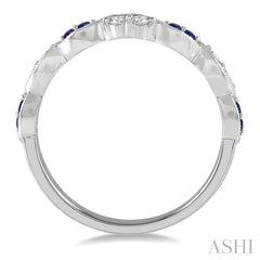 1.35 MM Round Cut Sapphire and 1/5 Ctw Round Cut Diamond Precious Half Eternity Wedding Band in 14K White Gold