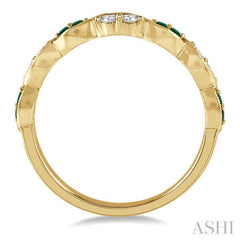 1.35 MM Round Cut Emerald and 1/5 Ctw Round Cut Diamond Precious Half Eternity Wedding Band in 14K Yellow Gold