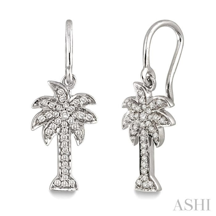 1/4 Ctw Palm Tree Round Cut Diamond Earrings in 14K White Gold
