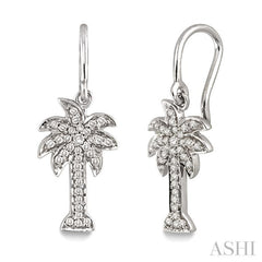 1/4 Ctw Palm Tree Round Cut Diamond Earrings in 14K White Gold