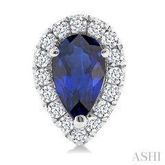 5x3 MM Pear Shape Sapphire and 1/8 Ctw Round Cut Diamond Halo Precious Stud Earrings in 10K White Gold