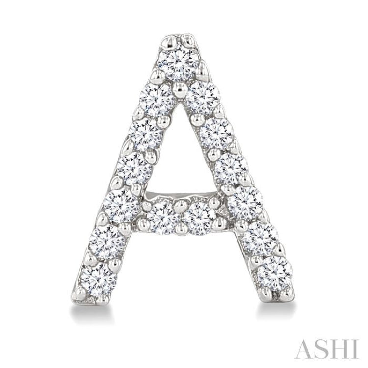 1/10 Ctw Initial 'A' Round Cut Diamond Earrings in 10K White Gold