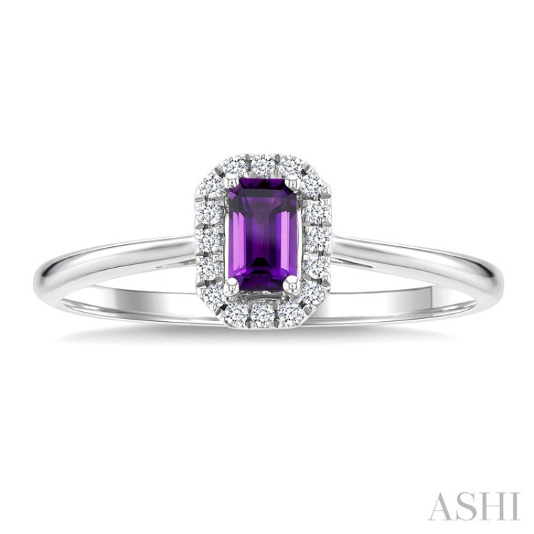 5x3 MM Octagonal Shape Amethyst and 1/20 Ctw Round Cut Diamond Halo Semi-Precious Ring in 10K White Gold