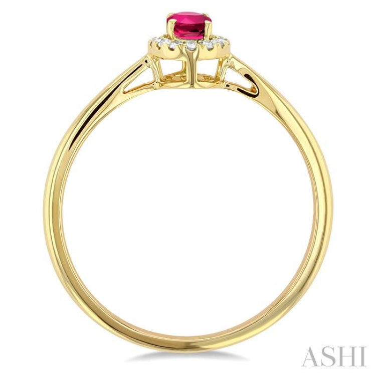 5x3 MM Oval Shape Pink Tourmaline and 1/20 Ctw Round Cut Diamond Halo Semi-Precious Ring in 10K Yellow Gold