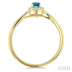 5x3 MM Oval Shape Blue Topaz and 1/20 Ctw Round Cut Diamond Halo Semi-Precious Ring in 14K Yellow Gold
