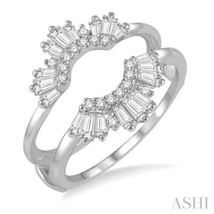 5/8 Ctw Arched Baguette and Round Cut Diamond Insert Ring in 14K White Gold