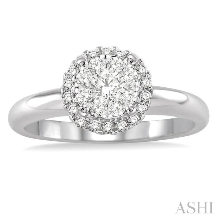 1/3 Ctw Lovebright Round Cut Diamond Engagement Ring in 14K White Gold