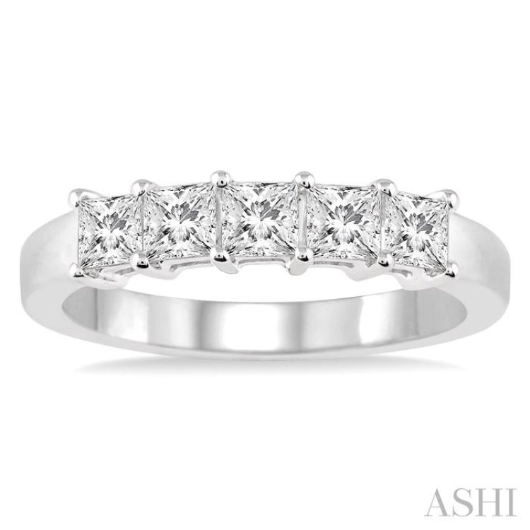 1 Ctw Princess Cut Diamond Wedding Band in 14K White Gold