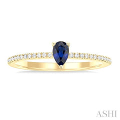 5x3 MM Pear Cut Sapphire and 1/10 Ctw Petite Round Cut Diamond Precious Fashion Ring in 10K Yellow Gold