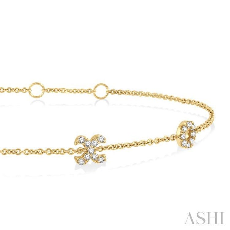 1/5 Ctw 'XO' Hugs and Kisses Round Cut Diamond Station Bracelet in 10K Yellow Gold