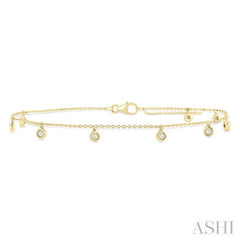 1/10 Ctw Round Charm Round Cut Diamond Station Anklet in 10K Yellow Gold