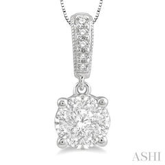 1/4 Ctw Lovebright Round Cut Diamond Pendant in 14K White Gold with Chain