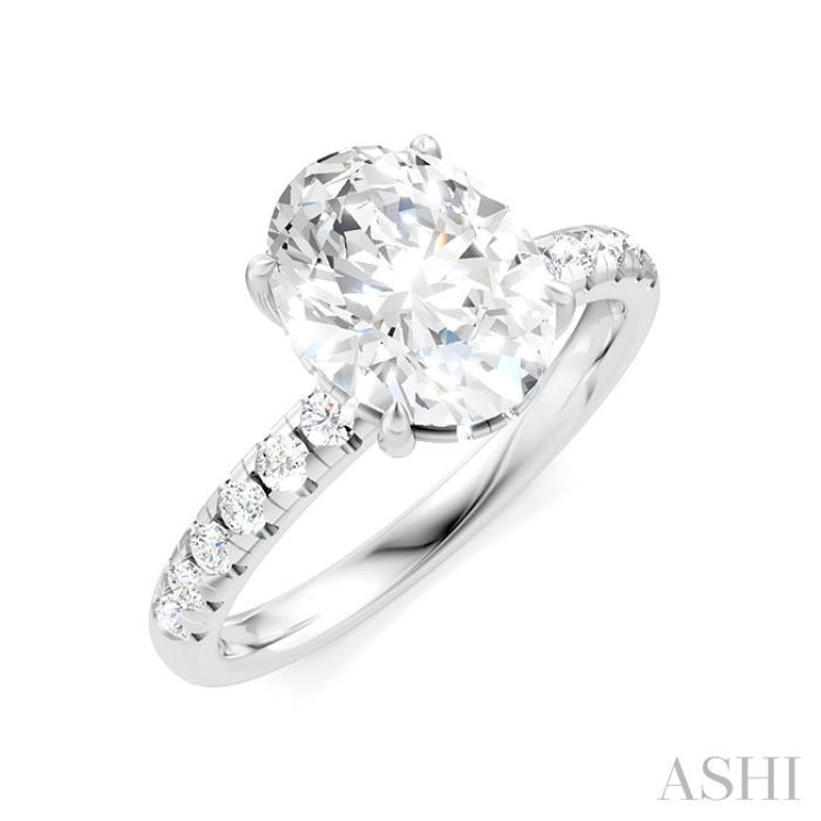 1/3 Ctw Oval Shape Round Cut Diamond Semi-Mount Engagement Ring in 14K White Gold
