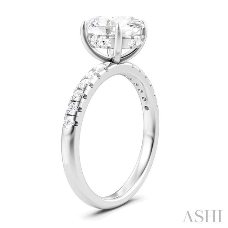 1/3 Ctw Oval Shape Round Cut Diamond Semi-Mount Engagement Ring in 14K White Gold