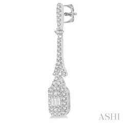 5/8 Ctw Long Baguette & Round Cut Diamond Earrings in 14K White Gold