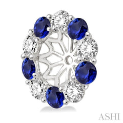2.9 MM Round Cut Sapphire and 1 Ctw Round Cut Diamond Precious Earrings Jacket in 14K White Gold