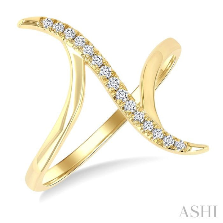 1/10 Ctw Wave Connected Bypass Center Round Cut Diamond Fashion Ring in 10K Yellow Gold