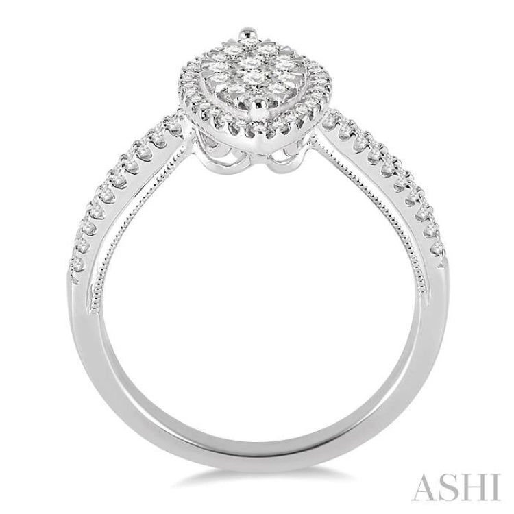 3/4 Ctw Marquise Shape Round Cut Diamond Lovebright Ring in 14K White Gold