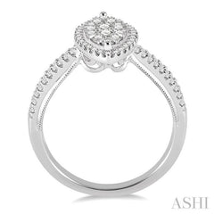 3/4 Ctw Marquise Shape Round Cut Diamond Lovebright Ring in 14K White Gold
