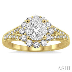 5/8 Ctw Diamond Lovebright Engagement Ring in 14K Yellow and White Gold