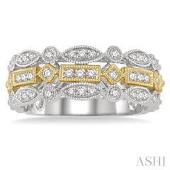 3/8 Ctw Two Tone Geometric Rows Round Cut Diamond Fashion Band in 14K White and Yellow Gold
