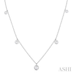 1 Ctw Bezel Set Round Cut Diamond Station Necklace in 14K White Gold