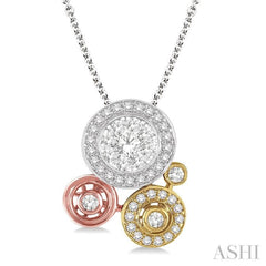 1/2 Ctw Round Cut Diamond Lovebright Fashion Pendant in 14K Tri Color Gold with Chain