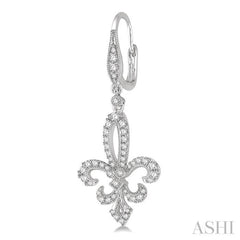 3/4 Ctw Fleur De Lis Round Cut Diamond Hanging Earrings in 14K White Gold